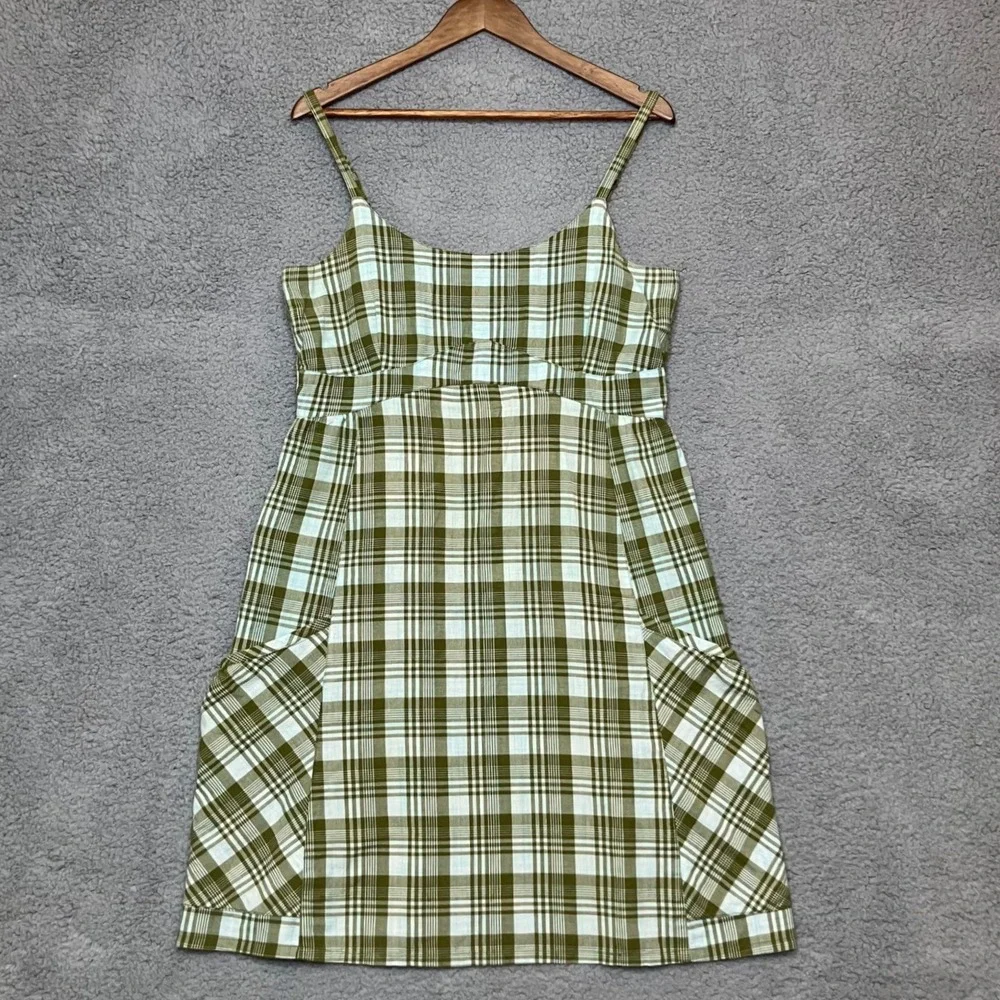 Horny Toad Organic Cotton Sleeveless Sun Dress L Olive Plaid Sustainable Cottage